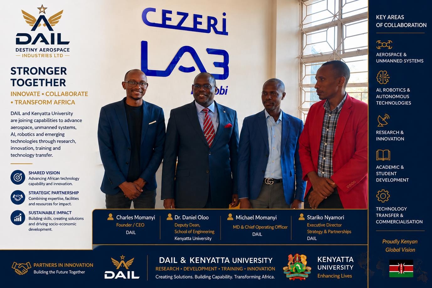 DAIL and Kenyatta University leadership at the Cezeri Lab — stronger together collaboration